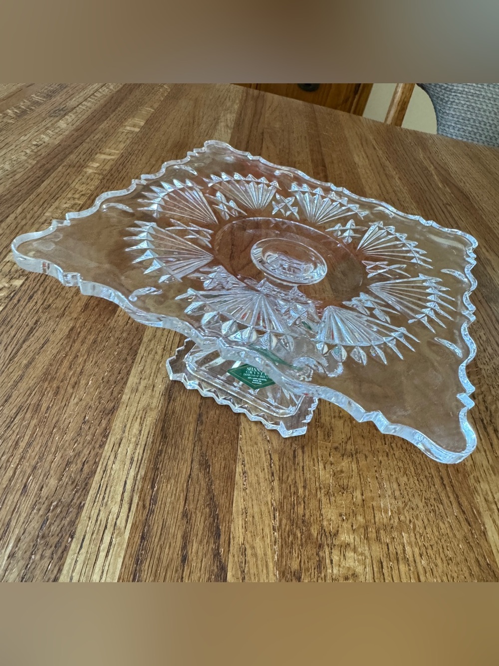 Shannon Crystal Freedom 7” Square Pedestal Cake Stand Footed Server NWT